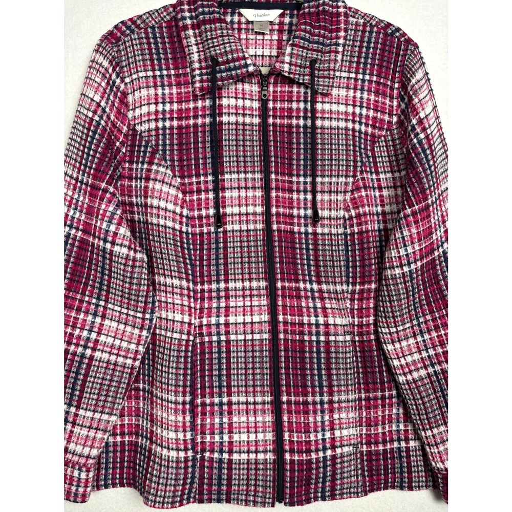 CJ Banks Jacket Womens 1X Plus Plaid Waffle Knit Full Zip Drawstring